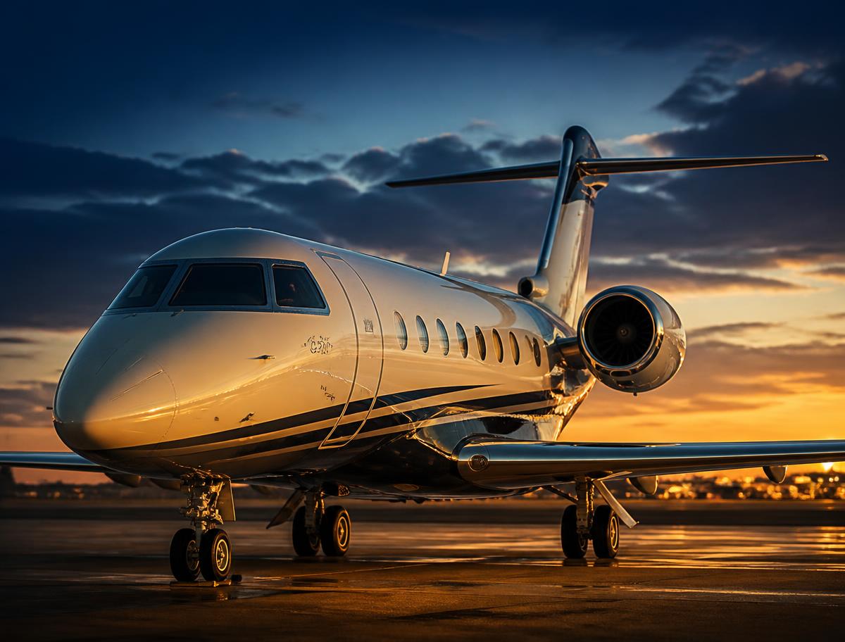Gulfstream G280 on the ramp at dusk